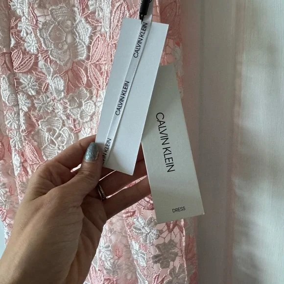 NWT | Calvin Klein | Pink Sheath Dress with Flutter Cap Sleeves - Picture 8 of 9